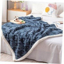 Houndstooth Sherpa Fleece Blanket 60 80 60x80 inch A-navy Blue Houndstooth