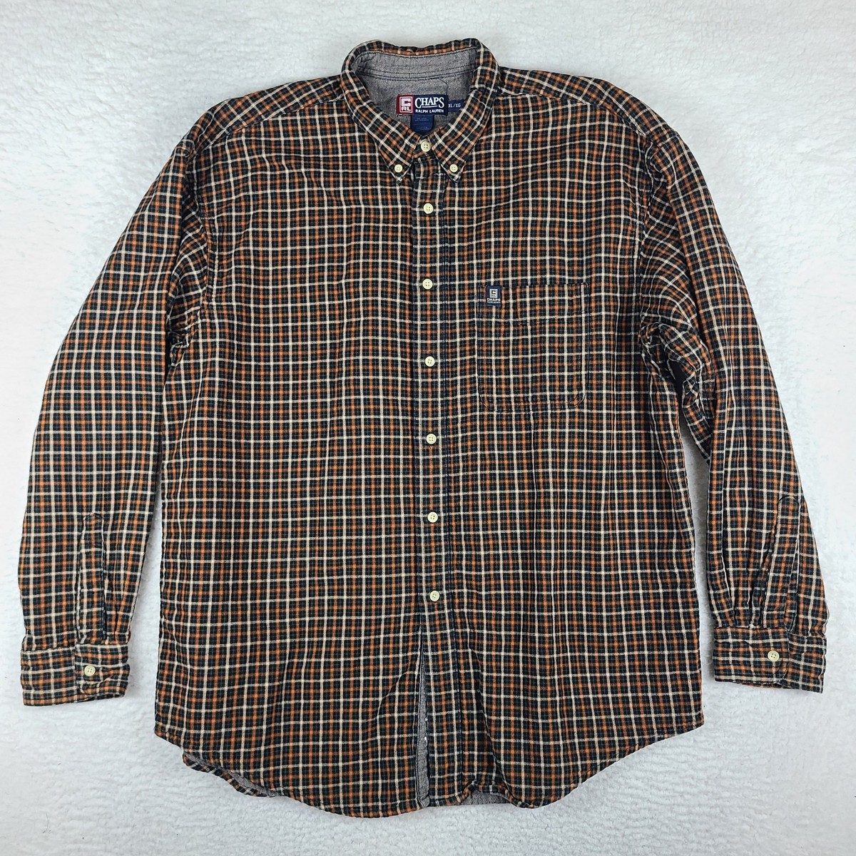 VTG CRL Chaps Ralph Lauren Shirt Mens XL Blue Green Orange Plaid 