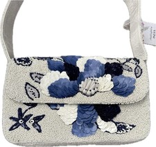 White And Blue Flower Beaded Bag Purse