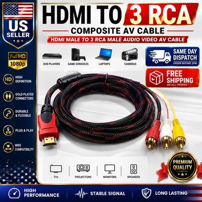 1080P HDMI Male To 3 RCA Video Audio AV Component Converter Adapter Cable HDTV