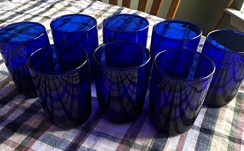 AWESOME Libbey Set of 8 Cobalt Blue Glass Tumblers, Vintage Juice 3.5” Glasses
