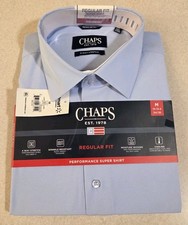 Chaps Men's MEDIUM 15-15.5 34/35 Long Sleeve Performance Dress Shirt BLUE 10726