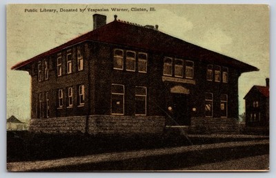 Public Library Donated by Vespasian Warner Clinton Illinois IL 1912 Postcard