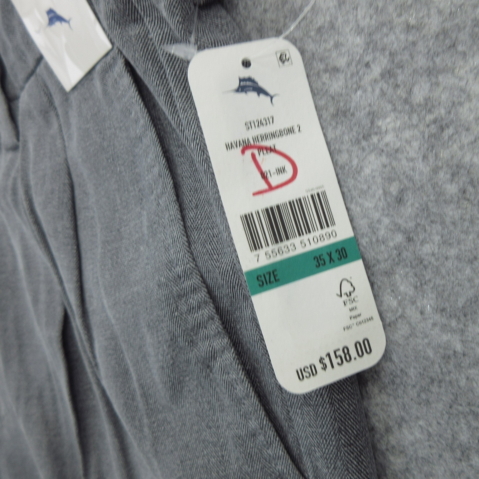 Tommy Bahama Pants Mens 35x31 Gray Havana Herringbone Silk Cotton Dress Pleated