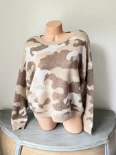 Lucky Brand Neutral Tan Camo Wool Blend Sweater Size XL Ecru Brown Beige Cute