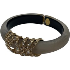 Alexis Bittar  Grey Lucite Bangle Bracelet Cuff Gold Tone Crystal Designer