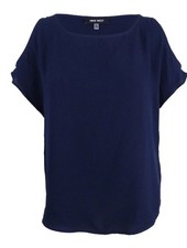 Women's Navy Plus Size 1X Blue Sleeveless Nine West Dolman Tee with Ruching