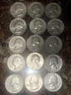 15 Washington 90% Silver Quarters ~ 15 Silver Coins Lot – Mixed Dates (H1)