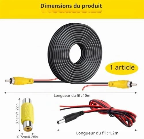 Câble RCA 10m Caméra Recul Double Blindage Connecteurs Nickelés Pioneer - Photo 4/4