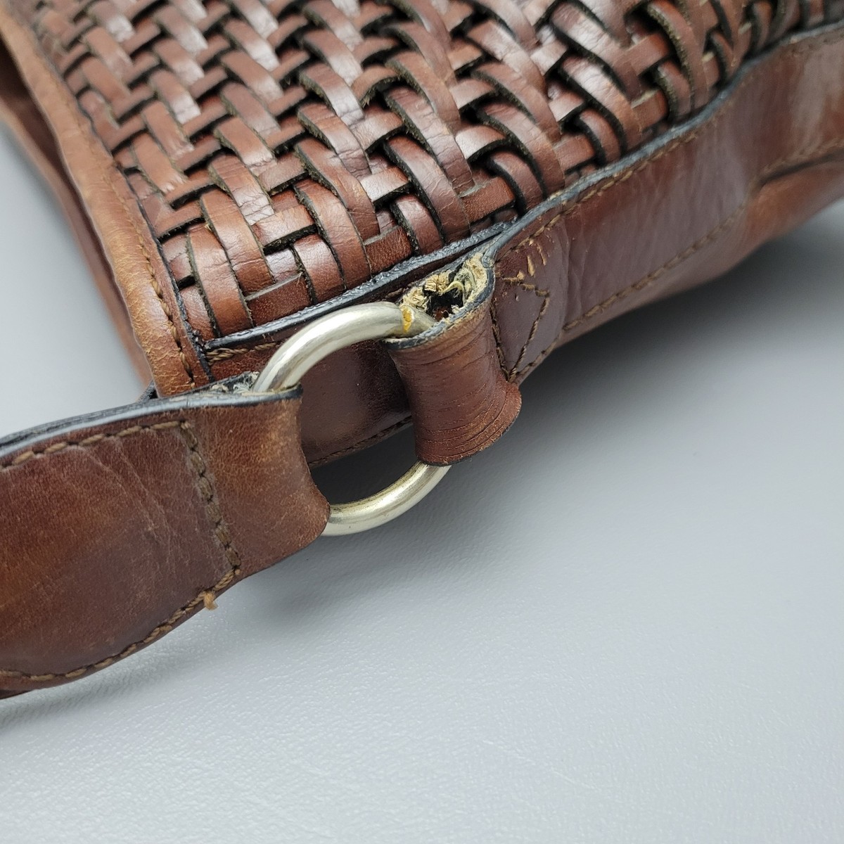 Vintage Woven Etienne Aigner Brown Leather Shoulder Purse 