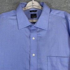 Chaps Dress Shirt Mens 18.5 34/35 Blue Micro Check LS Preppy Office Date Night