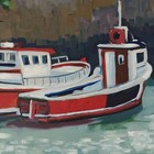 Original Red Fishing Boat Oil Painting Coastal Harbor Art 11x14 Wood Panel — photo 3