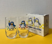 Suntory Draft Beer Penguin Glasses 2-Piece Set Pink Yellow NEW