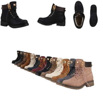 VAN HILL Damen Stiefeletten Worker Boots Grace Warm Gefüttert Winter