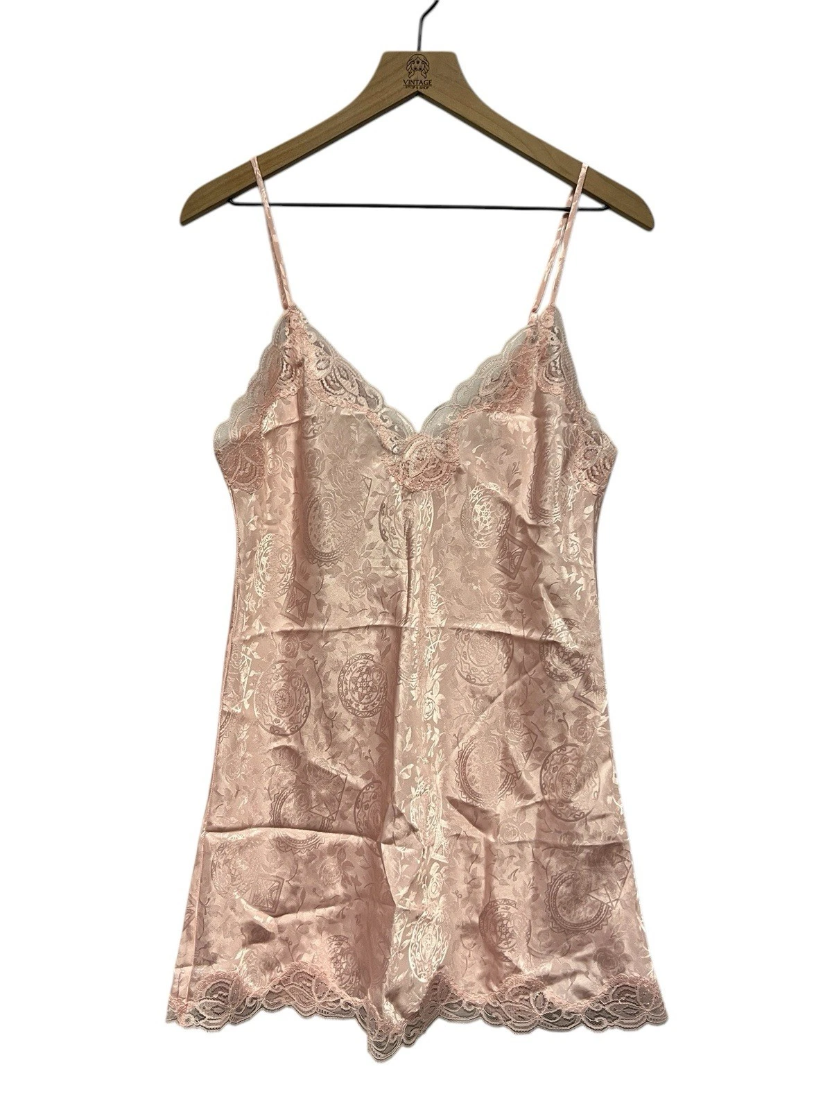 UNDERCOVER Abito Slip Vintage Anni 90 Victoria’s Secret Gol Label Chemise Rosa Jacquard P