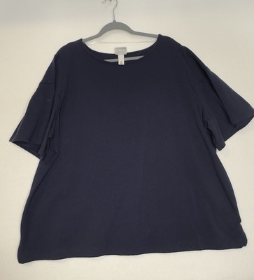 AVA & VIV WOMENS NAVY KNIT PULLOVER TEE fluttered SHORT SLEEVE PLUS SZ 4X