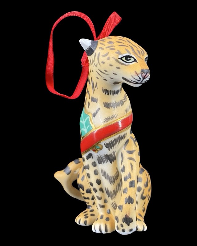 2004 Lynn Chase Jaguar Jungle Hand Painted Porcelain Christmas Ornament 3.75"