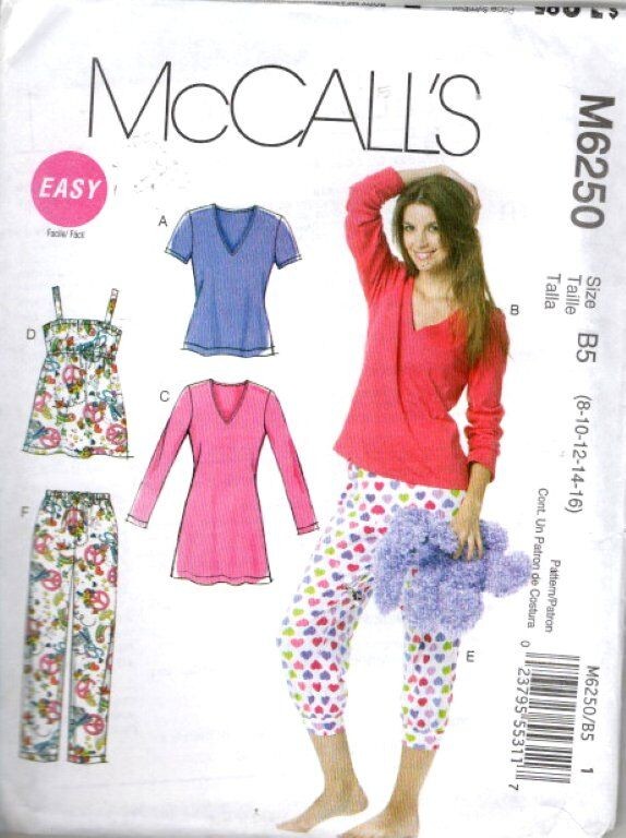 Mccall's M6250 Misses' And Women's Tops, Nightshirt And Pants Size 8-10-12-14-16