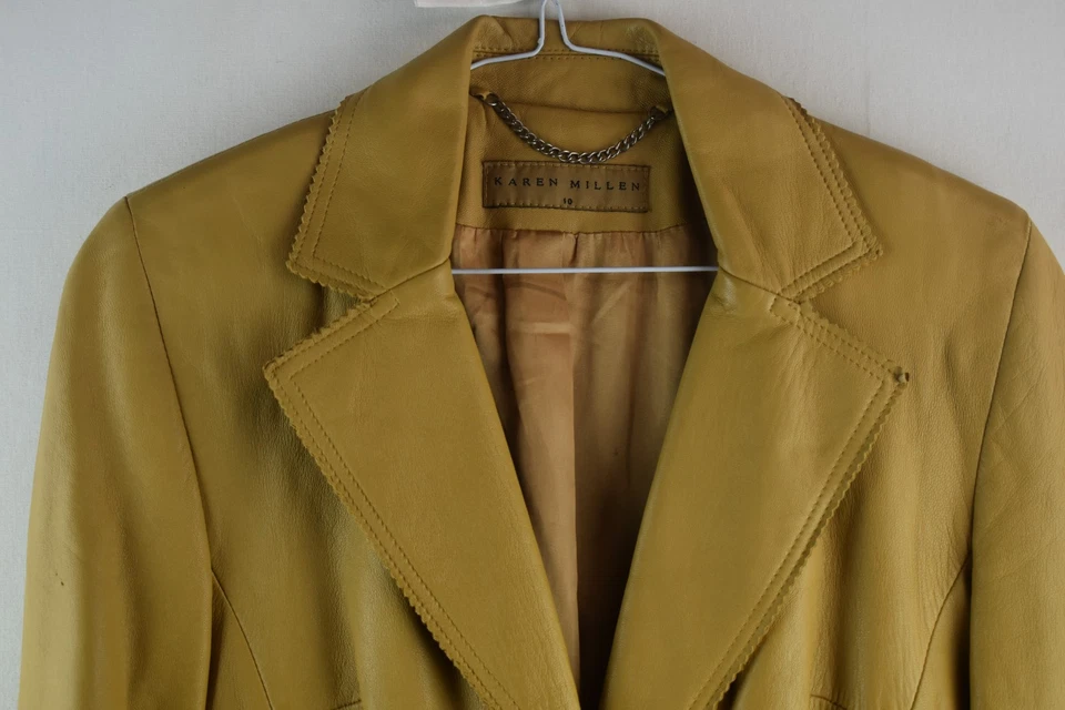 Abrigo KAREN MILLEN Beige Cuero Real Talla Uk 10 Mujer Abotonado Informal Exterior Foto 2 de 4