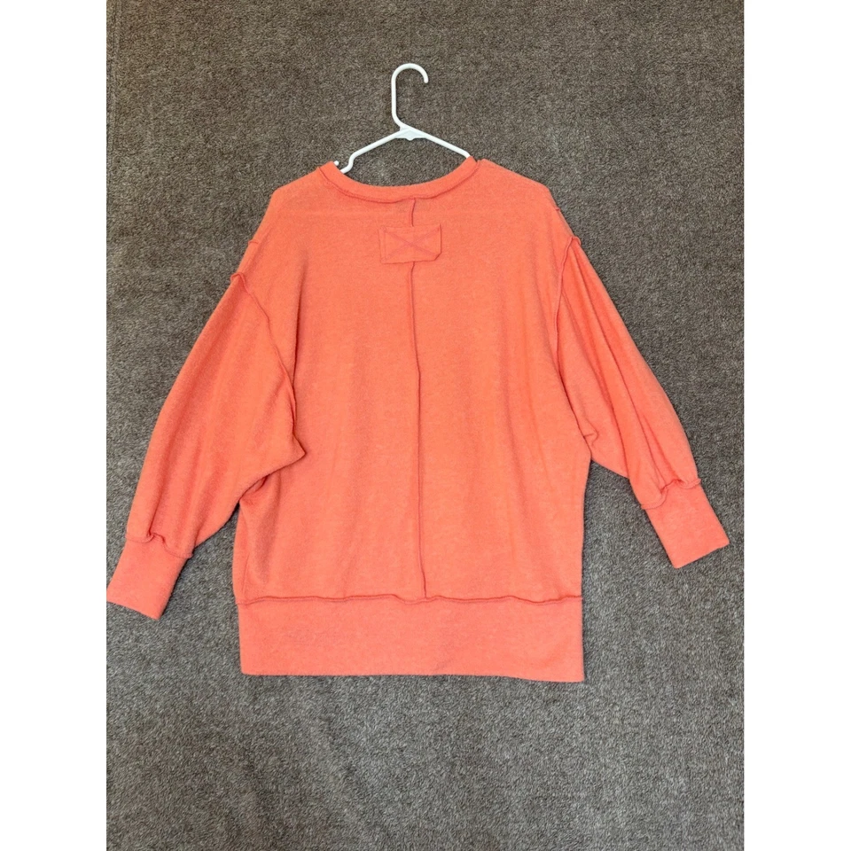 ZENANA коралл оранжевый ребристый ворота с длинным рукавом повседневный толстовка Топ S M - Изображение 2 из 4