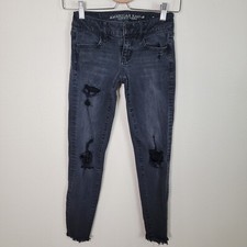 American Eagle Women  s Size 00 Super Low Jegging Ankle Jeans Distressed Raw Hem
