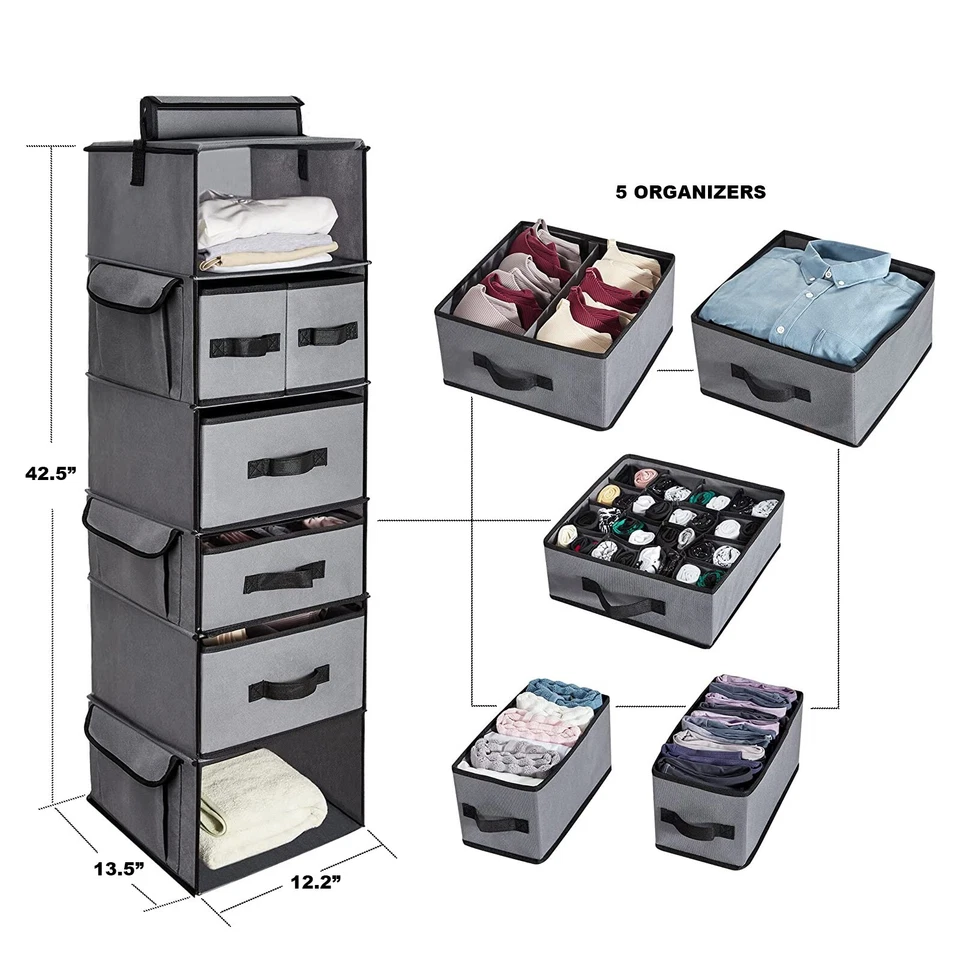 Estantes Colgantes Organizadores de Armario en 6 Niveles/5 Cajones Gris Tela No Tejida Foto 2 de 4