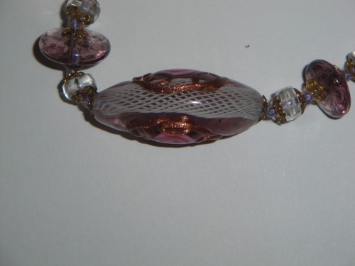 Collana antica vintage con grandi ovali in vetro rosa di MURANO originale 100% - Foto 3 di 11