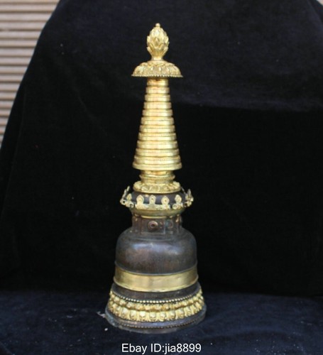 14,4 Zoll altes chinesisches tibetisches Buddhismus Tempel Bronze vergoldetes Buddha Handtuch - Bild 2 von 9