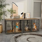 Reinforced Wooden Dog Crate Furniture End Table Pet Divider Kennels 4 Doors&Lock