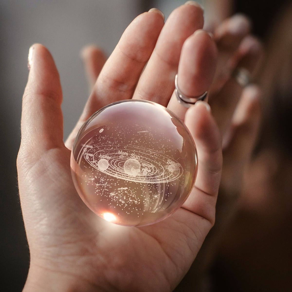 3D Solar System Crystal Ball Night Light - 60mm LED Glass Hologram