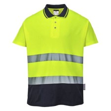 Image of Portwest Hi-Vis Cotton Comfort Contrast Polo Shirt Short Sleeve Reflective S174