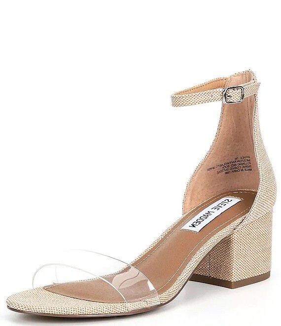 Steve Madden Irenee Raffia Two Piece Open Toe Ankle Strap Block