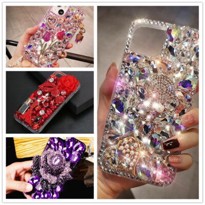 For iPhone/Samsung Girl Bling Sparkle Shockproof TPU Back Phone Case Wristlet