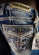 $180 Buckle Rock Revival "Cyrus" Swarovski Leather Mid-Rise Ankle Skinny 28