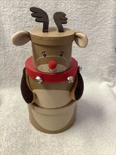 REINDEER 3 TIER STACKING TOWER GIFT BOX SET 11" STACKED PLUSH ARMS EARS &ANTLERS