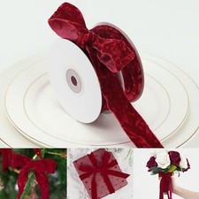 Red Velvet Ribbon 1 inch x 10 Yards Luxury Crushed Velvet Ribbon for Christma...