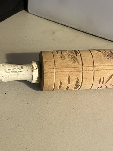 Vintage Wood Springerle Rolling Pin Shortbread Cookie Wood Mold 13.5" - Photo 2/7