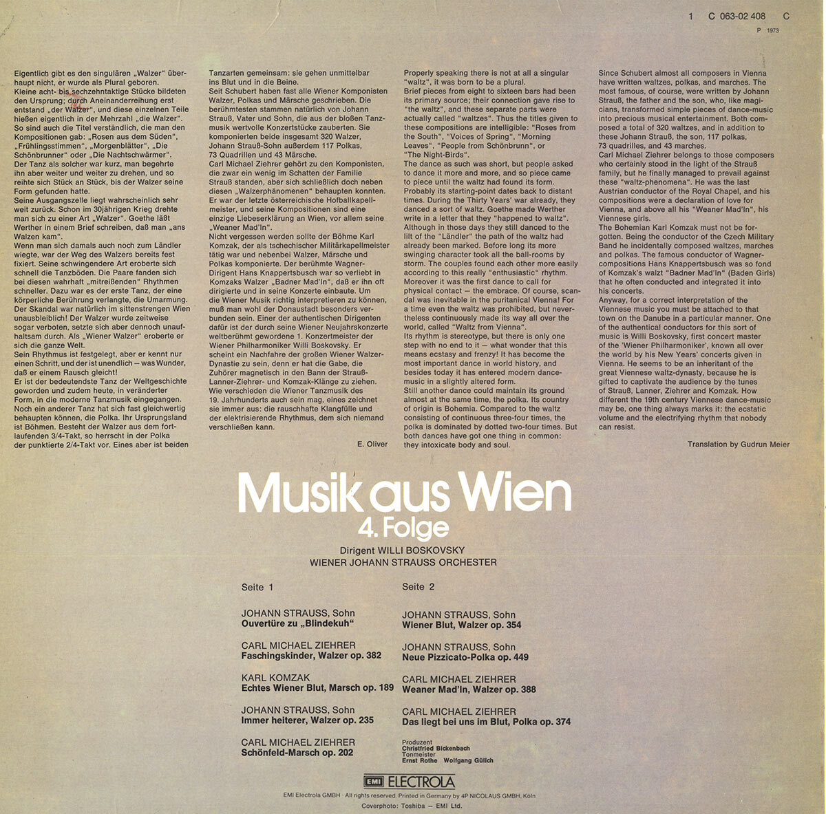 STRAUSS J ZIEHRER KOMZAK Overtures Waltzes Polkas BOSKOVSKY Musik