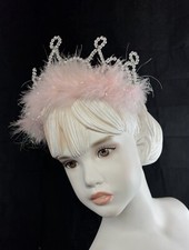 Tiara Crown Tiara Flower Girl Tiara Silver Pink Feather - Fits Kids Adults