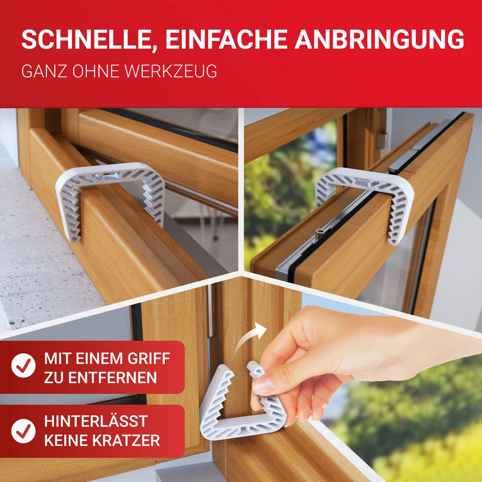 LouMaxx Fensterstopper 4er Set – Fenster Klammer Gummi – Klemmschutz Fenster  - Bild 3 von 4