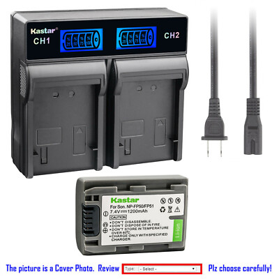 Kastar Battery LCD Rapid Charger for Sony NP-FP50 BC-TRP/TRH/TRV BC-VH1 AC-VQH10