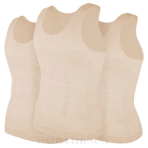 Herren 3er-Pack Schlank Body Shaper Haltung Korrektur Weste Bauch Kompression Tops USA - Bild 30 von 56