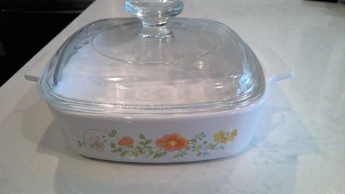 Vintage Corning Ware Casserole Dish "Wildflower" With Pyrex Lid.