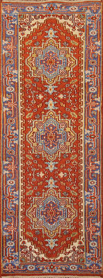 Exquisite Traditional Hand-Knotted Heriz Serapi Indian Wool Runner Rug 3x8 ft.