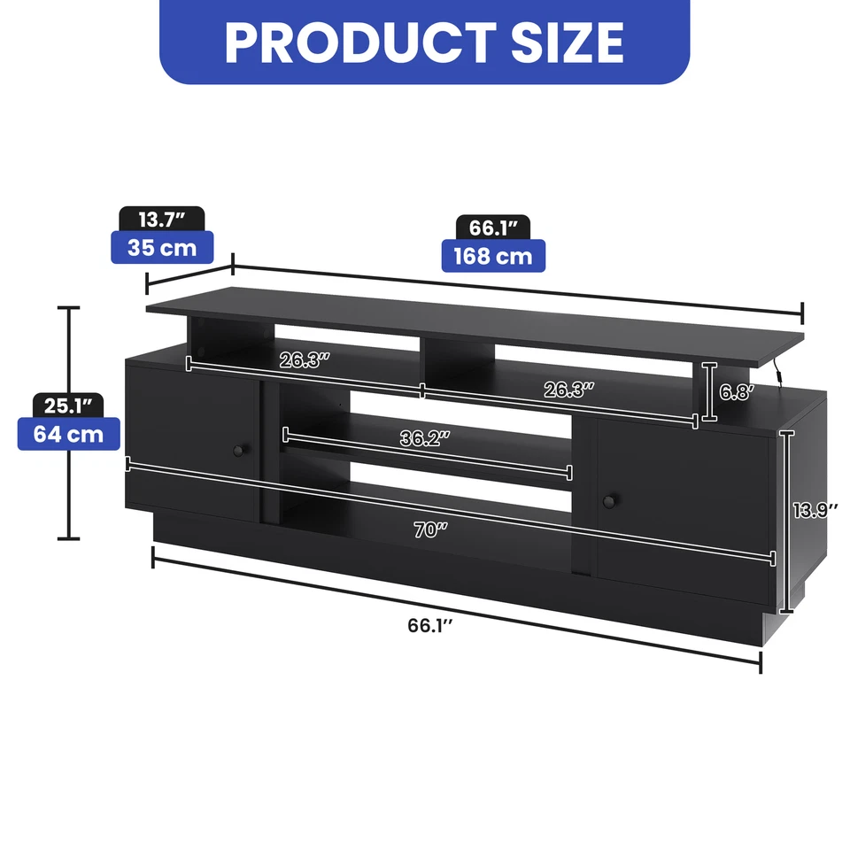 Consola con soporte de TV LED negra para televisores de 70" centro de entretenimiento puertas magnéticas Foto 4 de 4