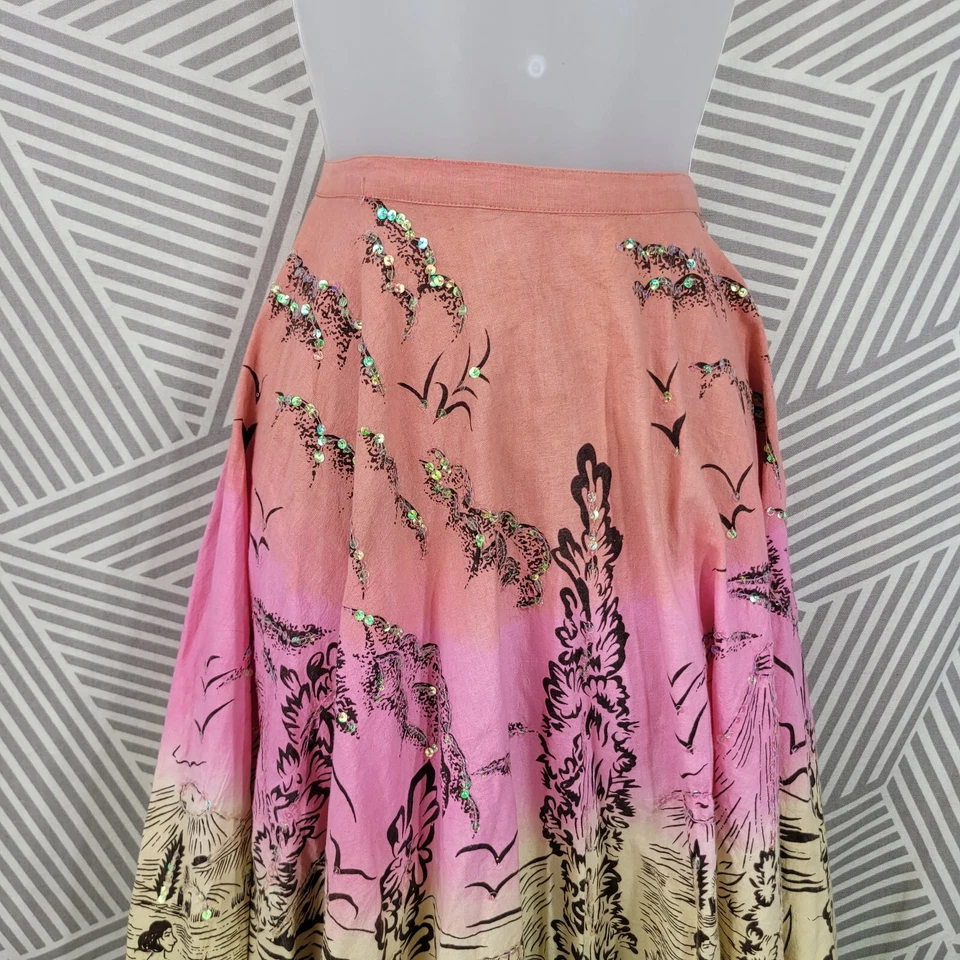 Falda Acampanada Sweet Miss Me Mediana Larga Midi Y2K Rosa Lentejuelas Tropical Hawaiana  Foto 4 de 4