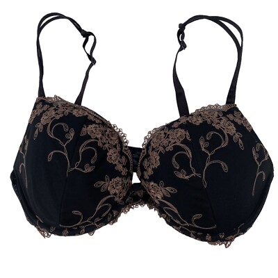 Ambrielle Bra  36DD Black Extreme Push Up Lace Underwire Adjustable
