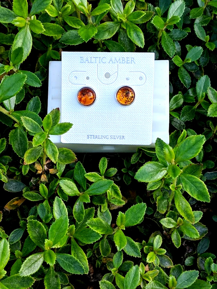 Auténticos pendientes de ámbar báltico natural de 3 cttw plata fricción trasera Foto 3 de 4