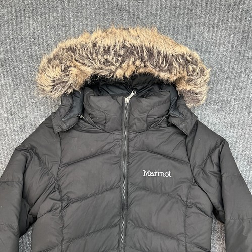MARMOT Women's Ithaca Jacket in Black 700 Fill Down Faux Fur Hood Size XS - Picture 2 of 13