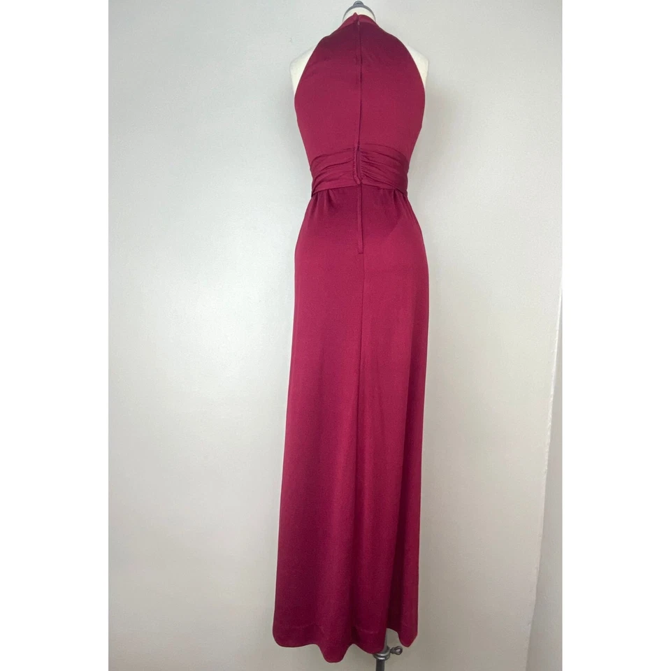 Maxi Vestido Borgoña Vintage Años 70, J. Winn-Powell, Talla XS Foto 3 de 4
